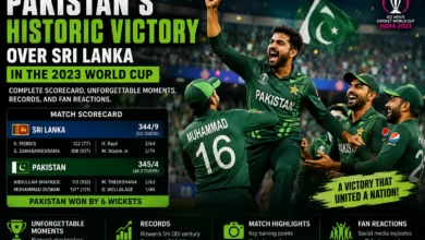 Pakistan players celebrating after completing a record ODI World Cup chase against Sri Lanka in Hyderabad 2023