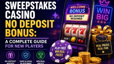 Player claiming sweepstakes casino no deposit bonus on a mobile device