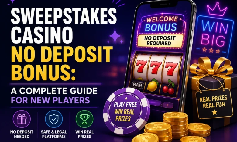 Player claiming sweepstakes casino no deposit bonus on a mobile device