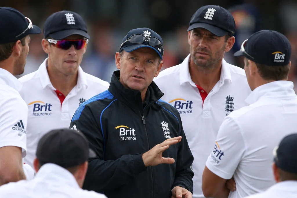 Andy Flower coaching England during a Test match