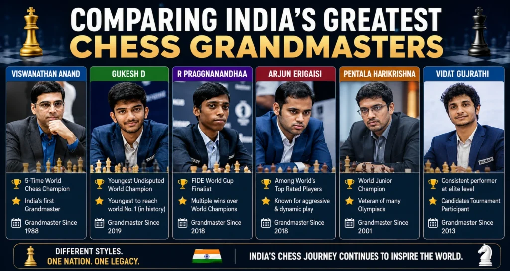 Indian chess grandmasters comparison table and achievements