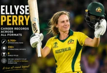Ellyse Perry celebrating after scoring a century for Australia