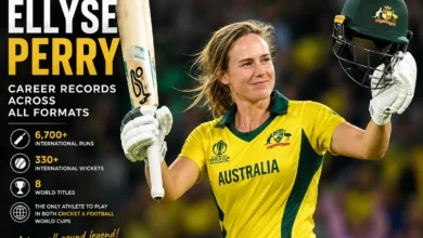 Ellyse Perry celebrating after scoring a century for Australia