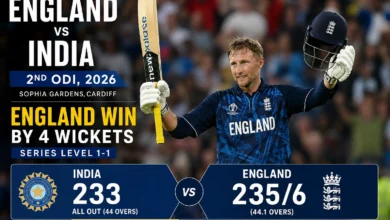 England vs India 2nd ODI 2026 match scorecard at Sophia Gardens Cardiff