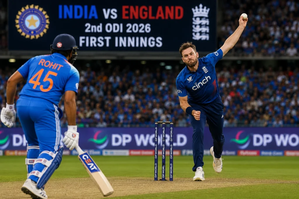 Jofra Archer bowling to India during the England vs India 2nd ODI 2026