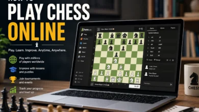 Person playing chess online on a laptop with a digital chessboard