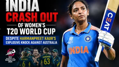 Harmanpreet Kaur plays an attacking shot during India's Women's T20 World Cup match against Australia at Lord's