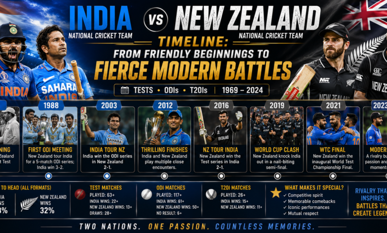 India National Cricket Team vs New Zealand National Cricket Team timeline