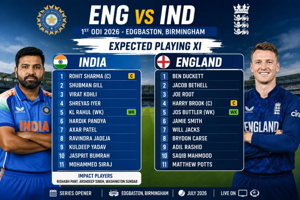 India and England expected playing XI for the first ODI 2026