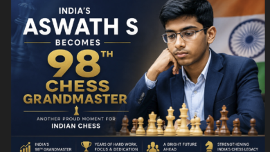 Aswath S celebrating after becoming India's 98th Chess Grandmaster.
