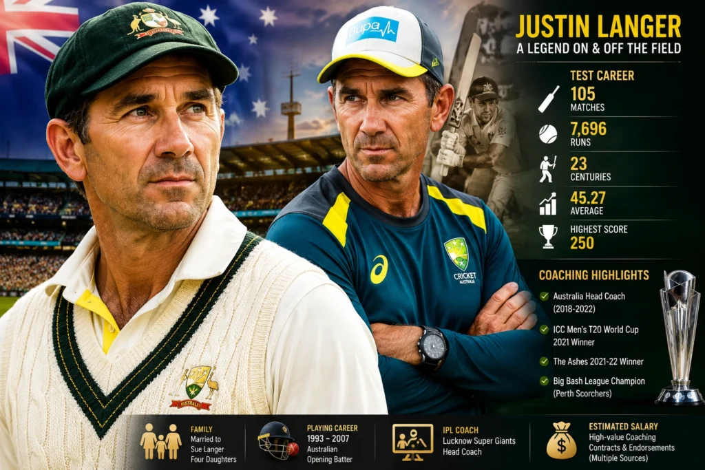 Justin Langer batting for Australia in a Test match