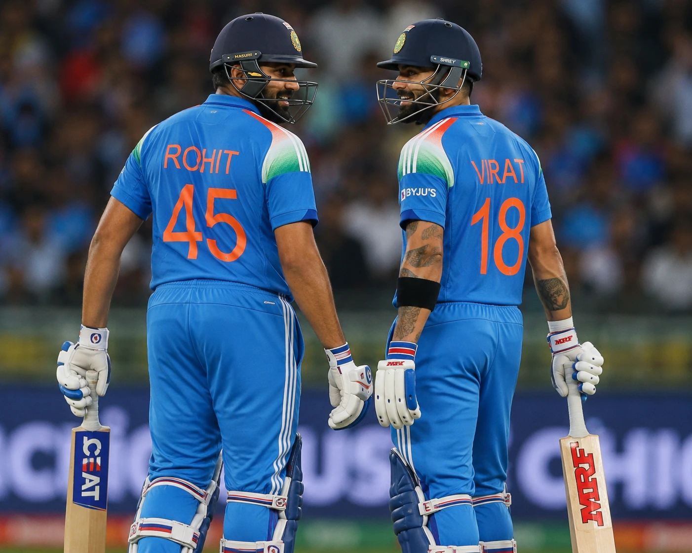 Rohit Sharma and Virat Kohli batting together during India vs England ODI