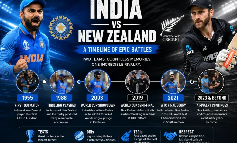 India National Cricket Team vs New Zealand National Cricket Team Timeline