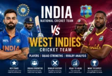 India and West Indies cricket players during international match
