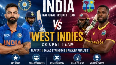 India and West Indies cricket players during international match