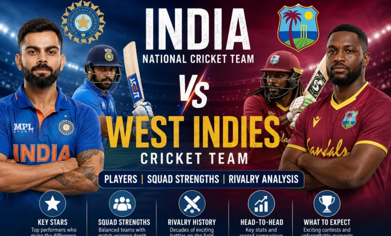 India and West Indies cricket players during international match